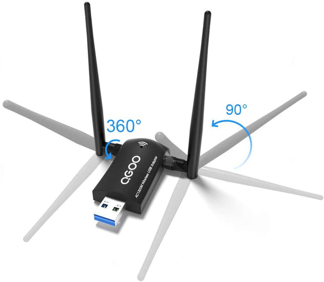 1200Mbps Wireless USB Wifi Adapter, ZTESY Wifi Adapter,AC1200 Dual Band 802.11 ac/a/b/g/n，2.4GHz/300Mbps 5GHz/867Mbps High Gain Dual 2 X 5dBi Antennas - The Gadget Collective