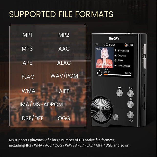 128GB Music Player, Hifi Digital Audio MP3 Player, DSD&DAC Lossless High Resolution MP3 Player High Fidelity, Music Player with 3.5 Mm Dual Output, Support for up to 256GB - The Gadget Collective