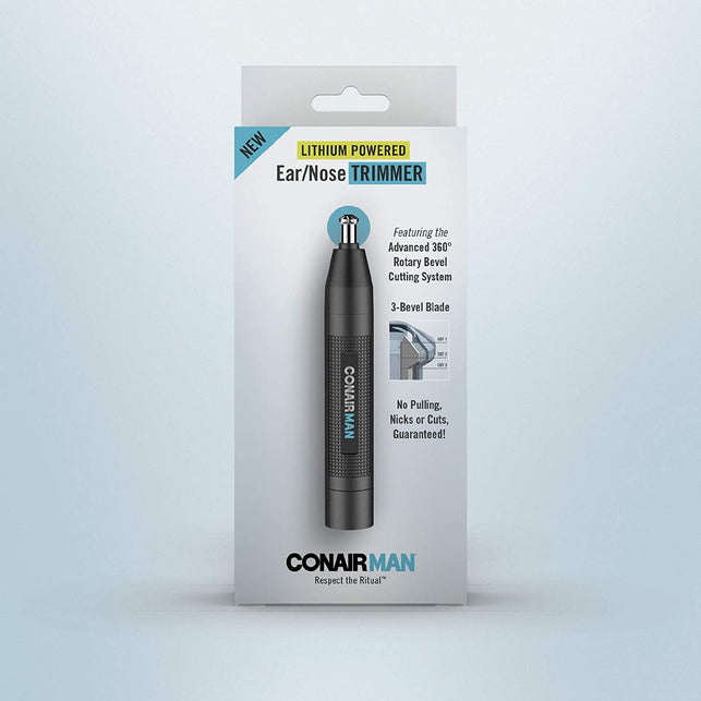 Conairman Nose Hair Trimmer for Men, for Nose, Ear, and Eyebrows, Patent 360 Bevel Blade for No Pull, No Snag Trimming Experience, Cordless Lithium-Powered Trimmer with Drawstring Bag