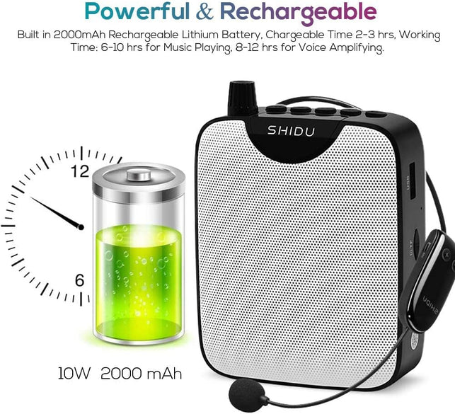 Voice Amplifier, SHIDU Original Wireless Voice Amplifiers 10W Rechargeable Portable Mini PA System Speaker with UHF Wireless Microphone Headset for Teachers, Yoga, Tour Guides, Coaches, Classroom