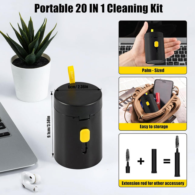 Computer Keyboard Cleaner Kit, Laptop Screen Cleaning Spray for Iphone Airpods Cell Phone Macbook Ipad Pro, 20-In-1 Electronic Clean Brush Tool for Earbuds Ipod PC Monitor TV Earphone Camera - Black