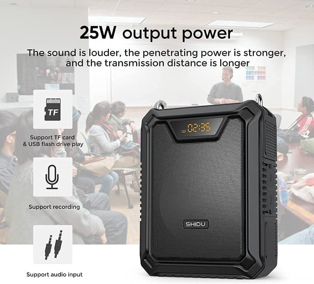 25W Voice Amplifier for Teachers SHIDU Portable Speaker with Wired Microphone Bluetooth 5.0 Portable Mic Support AUX/TF Card/U-Disk Waterproof, as Personal Amp for Teachers Classroom Speech Outdoor - The Gadget Collective