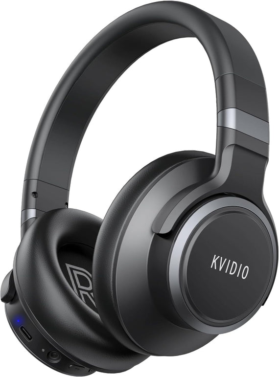 KVIDIO Active Noise Cancelling Headphones, 65 Hours Playtime Bluetooth Headphones with Microphone, Transparency Mode, Deep Bass and Hi-Fi Stereo Sound (Black)