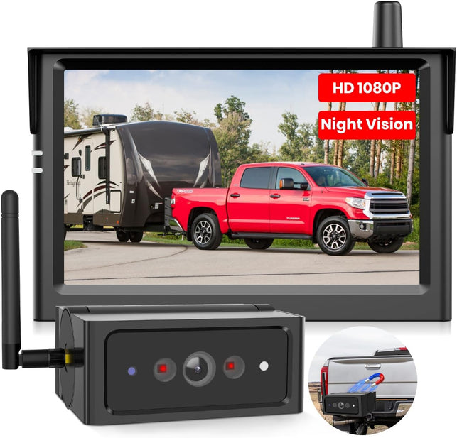 AUTO-VOX Magnetic Wireless Backup Camera,2Mins DIY Installation &1080P Portable Battery Truck Trailer Hitch Rear View Camera with 5" Car Monitor System,Ir Night Vision Back up Camera for Camper/Rv-S4