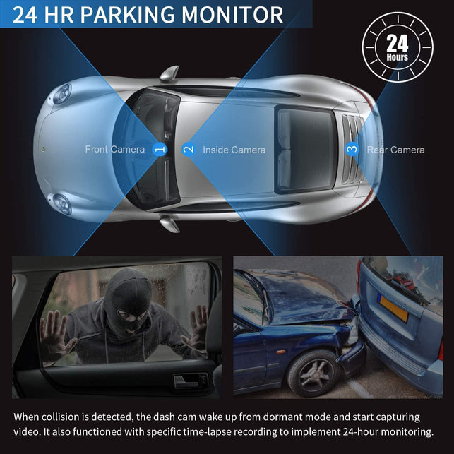 PRUVEEO 12'' Triple Mirror Dash Cam, Front inside and Rear 3 Channel Full Touch Screen Rear View Mirror Backup Camera, IR Night Vision(Sony Sensor), GPS, Parking Assistance, with 128GB Card