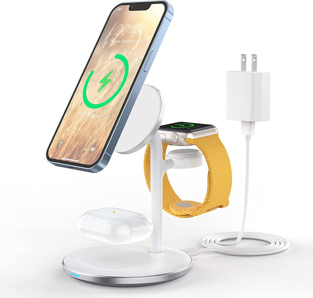 3 in 1 Wireless Charging Station for Multiple Devices, 15W Fast Wireless Mag-Safe Charger Stand for Iphone 14 13 12 Pro Max/Plus/Pro/Mini, Mag Charger for Iwatch Ultra/8/7/Se/6/5/4/3/2, Airpods - The Gadget Collective