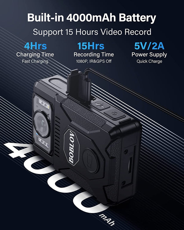 BOBLOV M7 128GB Body Camera, 180° Rotate Body Cam, 4000 Mah Battery & Fast Charger, 15 Hours Video Record, 1080P Body Camera with Audio for Police, Civilians, Law Enforcement, Delivery Job