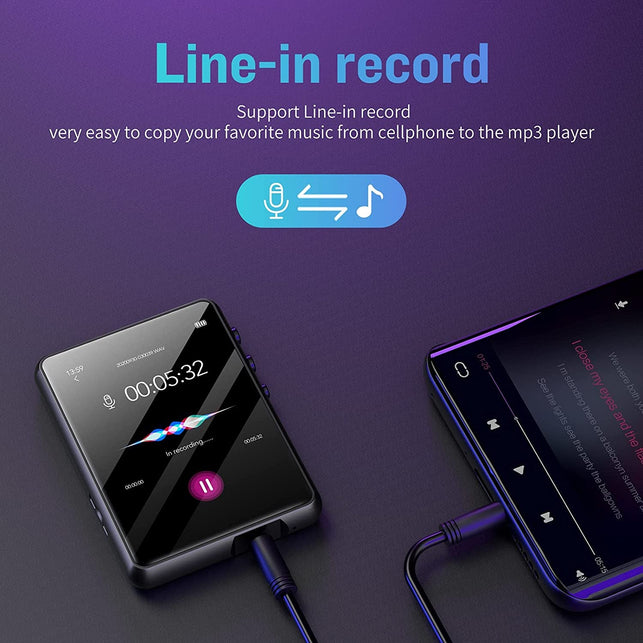 32G MP3 Player Bluetooth 5.0, Full Touch Screen Hifi Lossless MP3 Music Player, Line-In Speaker, with Line Recorder, FM Radio, Support up to 128 GB (Black) - The Gadget Collective