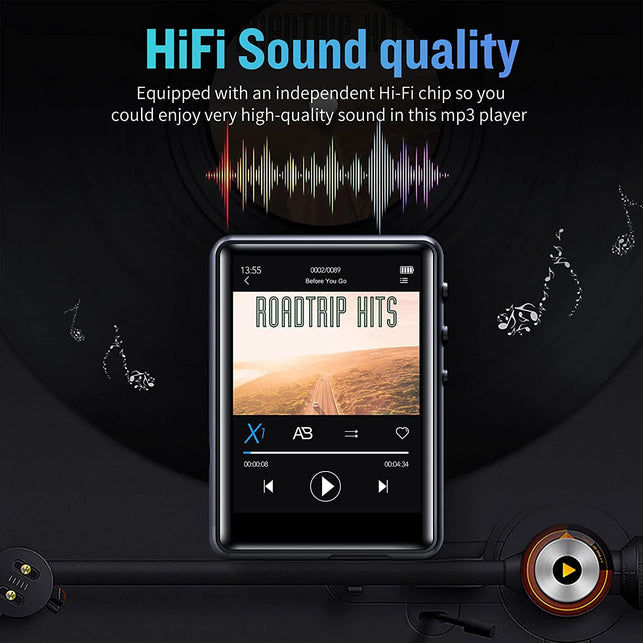 32G MP3 Player Bluetooth 5.0, Full Touch Screen Hifi Lossless MP3 Music Player, Line-In Speaker, with Line Recorder, FM Radio, Support up to 128 GB (Black) - The Gadget Collective