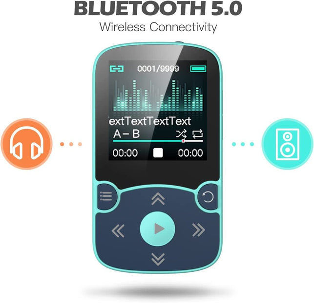 32GB MP3 Player with Clip,Agptek Bluetooth 5.0 Lossless Sound with FM Radio, Voice Recorder for Sport Running, Supports up To128Gb TF Card,Blue - The Gadget Collective