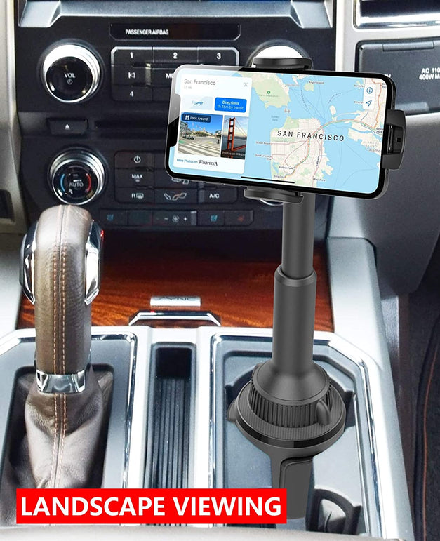 Apps2Car Solid Cup Holder Phone Mount for Car Truck with Quick Extension Long Arm Fast Swivel Adjustable Height 360 Rotatable, Low Profile Universal Mobile Mount Compatible with All Cell Phone Iphone