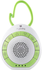 Mybaby Soundspa On‐The‐Go, Plays 4 Soothing Sounds, Adjustable Volume Control, Adjustable Clip for Strollers, Diaper Bags, Car Seats, Small and Lightweight, Auto Timer, MYB‐S115