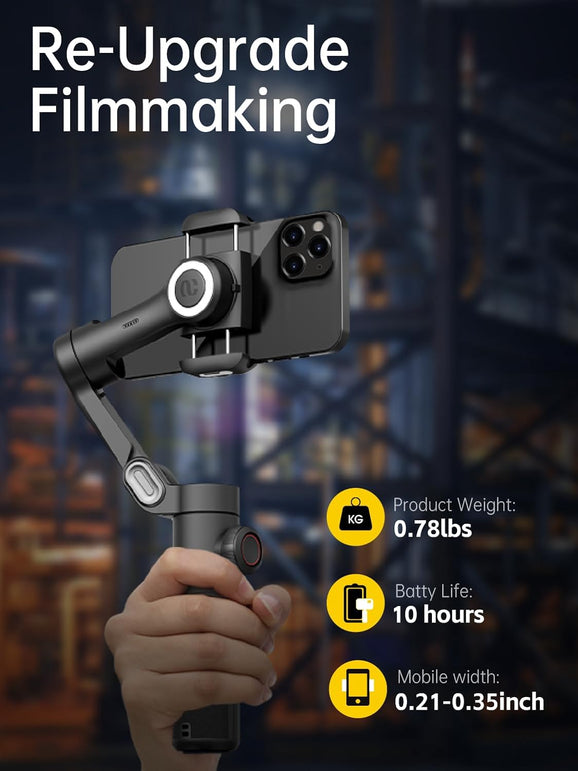 Phone Gimbal Stabilizer 3-Axis Smartphone Foldable Gimbal for Iphone Gimble with Focus Wheel Tiktok Youtube Vlog Stabilizer for Iphone 15 14 13 12 Pro Max&Android-Aochuan Smart XE