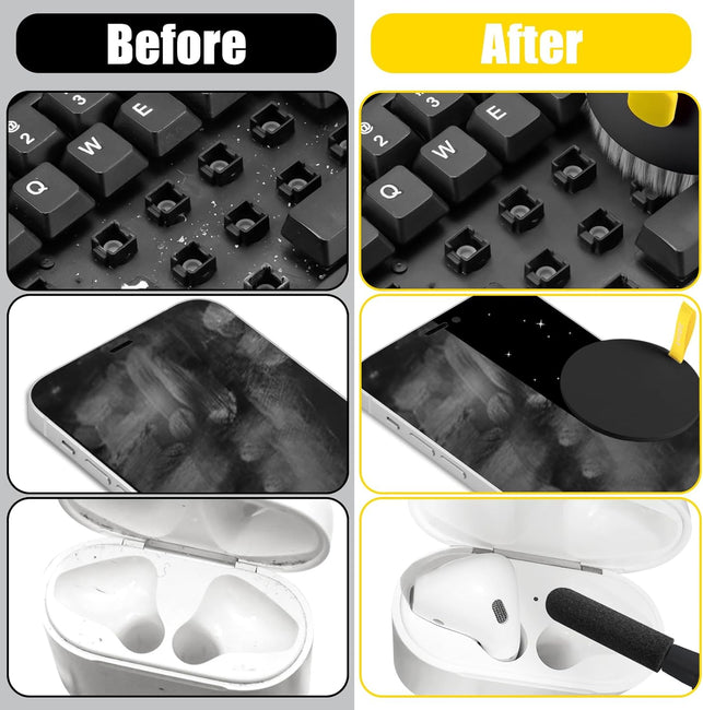 Computer Keyboard Cleaner Kit, Laptop Screen Cleaning Spray for Iphone Airpods Cell Phone Macbook Ipad Pro, 20-In-1 Electronic Clean Brush Tool for Earbuds Ipod PC Monitor TV Earphone Camera - Black