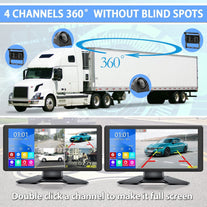 4K RV Backup Camera System with 10.36’’ Monitor for RV Truck Bus Trailer with Rear Side View 4 AHD Camera 4 Splits Touch Screen DVR Recording IP69 Waterproof Bluetooth Music Video Playback Avoid Blind - The Gadget Collective