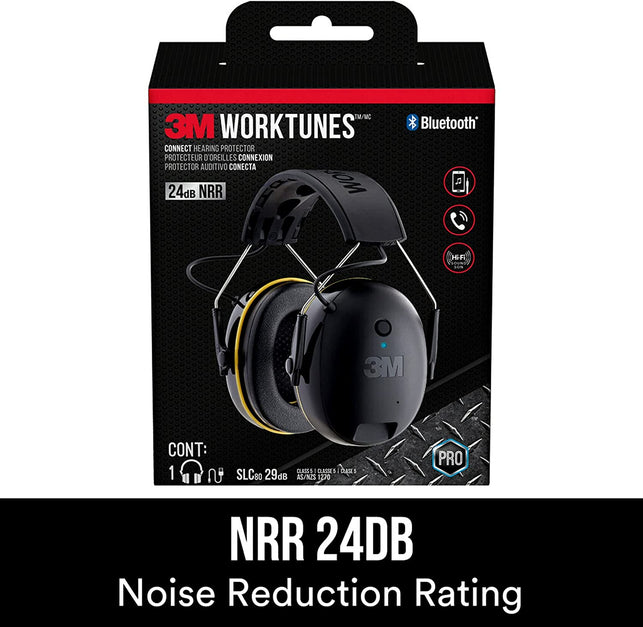 3M Worktunes Connect Hearing Protector with Bluetooth Wireless Technology, 24 Db NRR, Hearing Protection Safety Earmuffs,Black