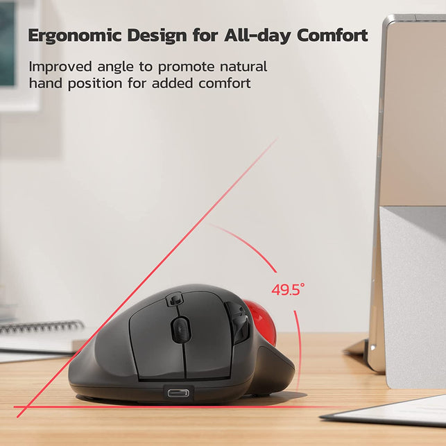 Nulea M501 Wireless Trackball Mouse, Rechargeable Ergonomic, Easy Thumb Control, Precise & Smooth Tracking, 3 Device Connection (Bluetooth or USB), Compatible for PC, Laptop, Ipad, Mac, Windows.