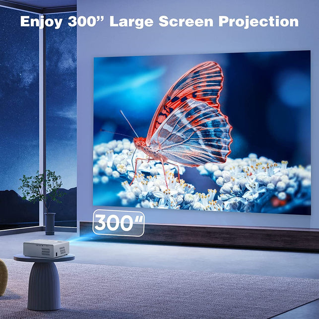 5G Wifi Bluetooth Projector with Screen, 450 ANSI Real Native 1080P 4K Outdoor Projector for Theater Movies, Synchronize Smartphone, Compatible W/TV Stick/Hdmi/Ps4/Console [120'' Screen Included] - The Gadget Collective