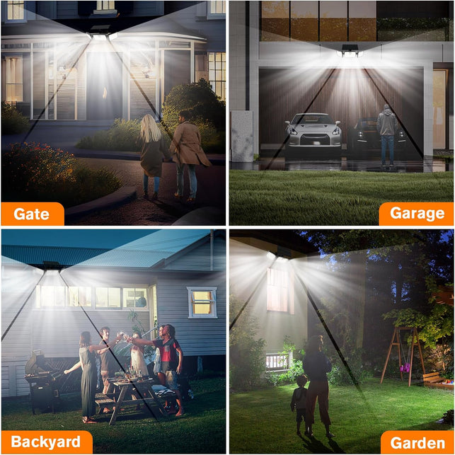 Solar Lights Outdoor, 3 Head Solar Motion Lights Outdoor with 2500LM 232 Leds High Brightness, Built-In Bigger Tempered Glass Solar Panel, Sensitive PIR Motion Inductor(2-Pack)