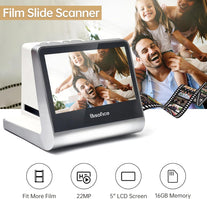 BISOFICE Film and Slide Scanner for 135 Film(36*24Mm)/126Kpk /110 Film/Super8/ Monochrome/Slide to Digital JPEG Photos Built-In 16GB Memory 5'' LCD Screen Free APP Support Connect with PC Compute TV