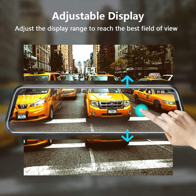 10'' Full HD Touch Screen Rear View Mirror Dash Cam - Front and Rear Camera with Loop Recording, G-Sensor, Parking Monitor, 170° Wide Angle