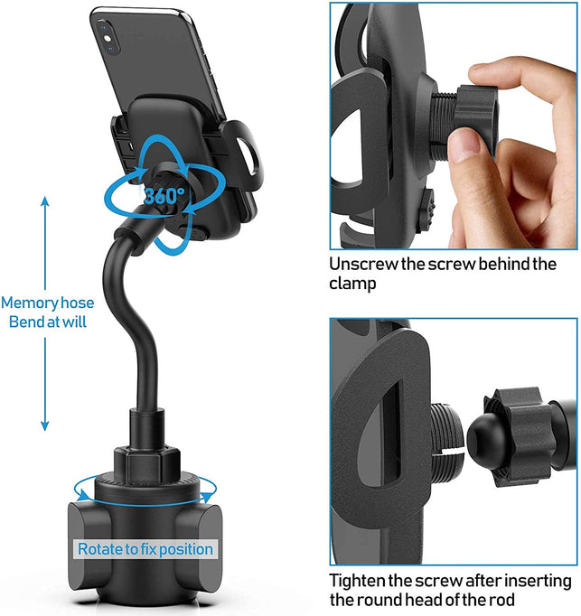 Bokilino Cup Car Phone Holder for Car, Car Cup Holder Phone Mount, Universal Adjustable Gooseneck Cup Holder Cradle Car Mount for Cell Phone Iphone,Samsung,Huawei,Lg, Sony, Nokia (Black)