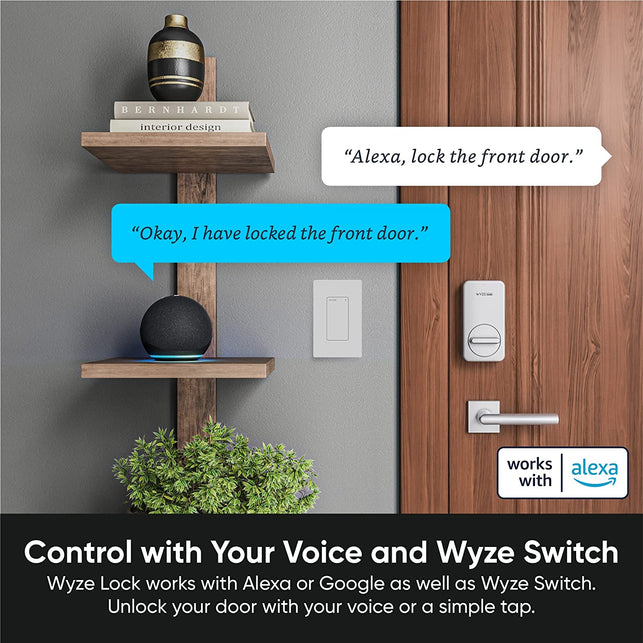 Wyze Lock Wifi & Bluetooth Enabled Smart Door Lock, Wireless & Keyless Door Entry, Compatible with Amazon Alexa, Fits on Most Deadbolts, Includes Wyze Gateway and Wyze Keypad