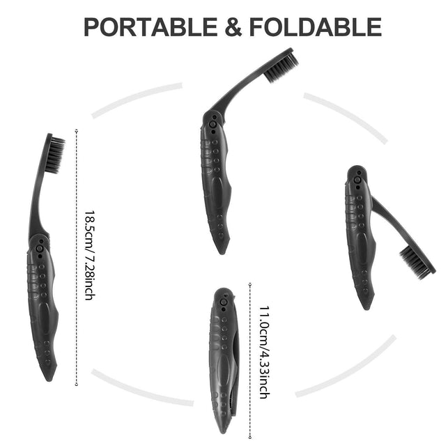 8 Packs Individually Wrapped Black Travel Folding Toothbrush for Travel and Camping Portable Charcoal Toothbrush with Soft Medium Bristles for School - The Gadget Collective