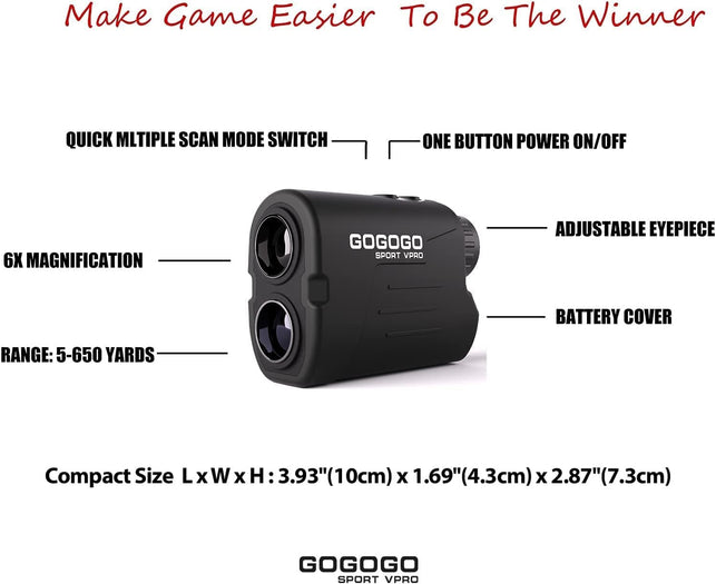 Gogogo Sport Vpro GS03 Laser Golf/Hunting Rangefinder, 6X Magnification Clear View 650/1200 Yards Laser Range Finder, Lightweight, Slope, Pin-Seeker & Flag-Lock & Vibration