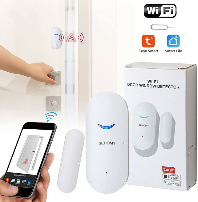 SEHOMY 4 Pack Smart Door Sensor Alarms, Wifi Window Sensor Detector Real-Time Alarm Compatible with Alexa Google Assistant, Wireless Home Security Door Open Contact Sensor for Bussiness Burglar Alert