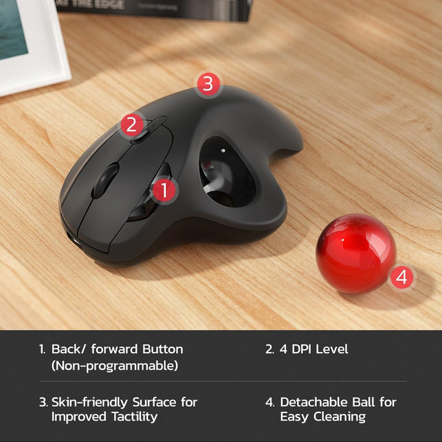 Nulea M501 Wireless Trackball Mouse, Rechargeable Ergonomic, Easy Thumb Control, Precise & Smooth Tracking, 3 Device Connection (Bluetooth or USB), Compatible for PC, Laptop, Ipad, Mac, Windows.