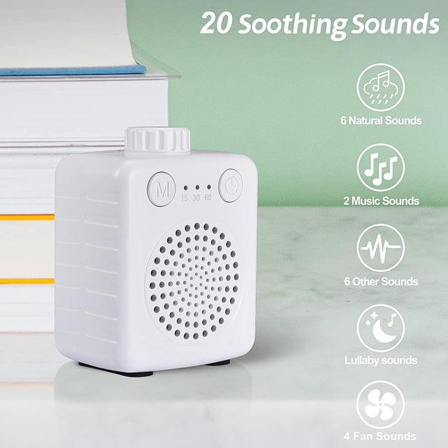 Fansbe Sleep Sound Machine Travel Size, White Noise Machine Baby Portable, Small Travel Sound Machine Adults Super Mini 20 Soothing Sounds Adjustable Volume for Home Travel and Office (White)