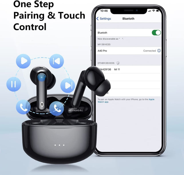 A40 Pro Wireless Earbuds, 50Hrs Playtime Bluetooth Earbuds Built in Noise Cancellation Mic with Charging Case, Bluetooth Headphones with Stereo Sound, IPX7 Waterproof Ear Buds for Iphone and Android - The Gadget Collective