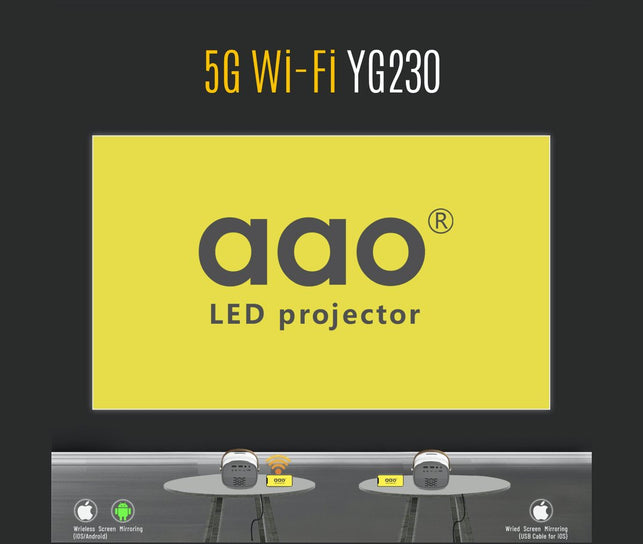 AAO YG230 Mini Projector PK YG300 YG310 Portable for 1080P Video Beamer Home Theater WiFi Multiscreen Media Player Child Gift - The Gadget Collective