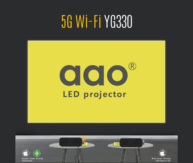 AAO YG330 Mini Projector for 1080P Full HD Video Portable Beamer Home Theater Smart Phone Airplay Miracast 5G WiFi Projector - The Gadget Collective