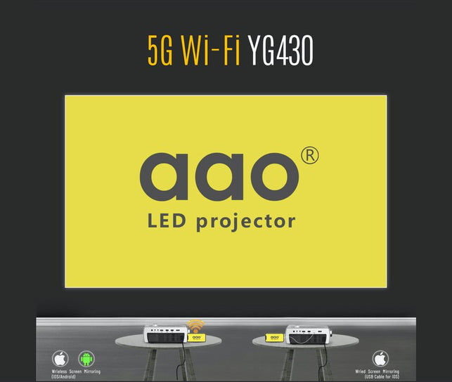 AAO YG430 1920 x 1080P Mini Projector YG431 5G WiFi LED Portable Proyector for 2K 4K Home Theater Smart Movie Video 3D Beamer - The Gadget Collective