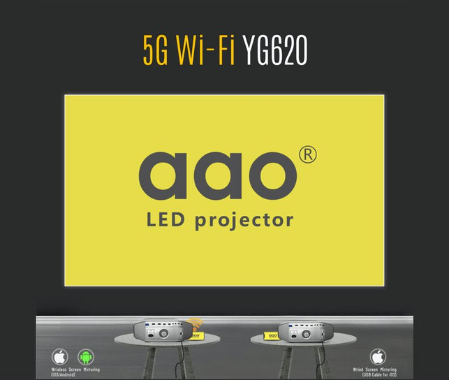 AAO YG620 Full HD Projector Native 1920 x 1080P 3D Proyector YG621 Wireless WiFi Smartphone Multi-Screen Mini HD Home Theater - The Gadget Collective