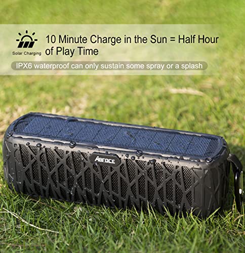 ABFOCE Solar Bluetooth Speaker Portable Outdoor Bluetooth IPX6 Waterproof Speaker with 5000mAh Power Bank,60 Hours Play Time Dual Speaker with Mic, Stereo Sound with Bass Home Wireless Speaker-Black - The Gadget Collective