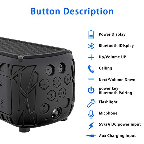 ABFOCE Solar Bluetooth Speaker Portable Outdoor Bluetooth IPX6 Waterproof Speaker with 5000mAh Power Bank,60 Hours Play Time Dual Speaker with Mic, Stereo Sound with Bass Home Wireless Speaker-Black - The Gadget Collective