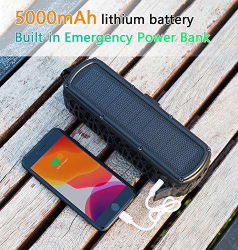 ABFOCE Solar Bluetooth Speaker Portable Outdoor Bluetooth IPX6 Waterproof Speaker with 5000mAh Power Bank,60 Hours Play Time Dual Speaker with Mic, Stereo Sound with Bass Home Wireless Speaker-Black - The Gadget Collective