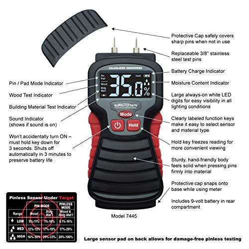 AccuMASTER Calculated Industries 7445 AccuMASTER Duo Pro Pin & Pinless Moisture Meter Detects Hidden Leaks and Moisture | Combo Non-invasive Pad + Pin - The Gadget Collective