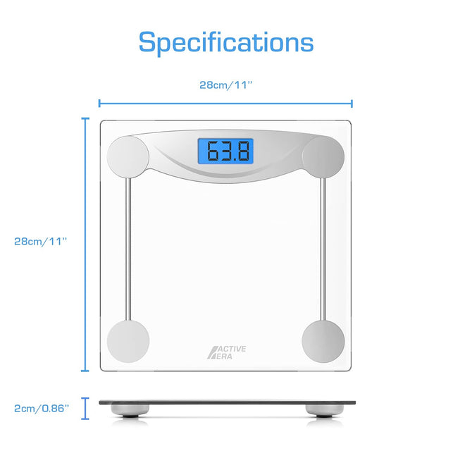 Active Era Digital Body Weight Scale - Ultra Slim High Precision Bathroom Scale with Tempered Glass, Step-On Technology and Backlit Display - Body Weighing Scale 180Kg / 400Lb (Lbs/Stone/Kgs) - The Gadget Collective