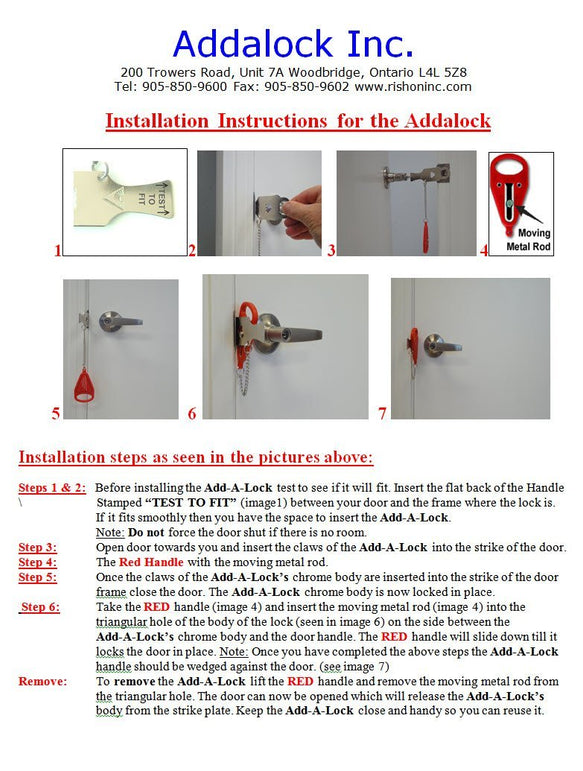 Addalock - (1 Piece) The Original Portable Door Lock, Travel Lock, School Lockdown - The Gadget Collective