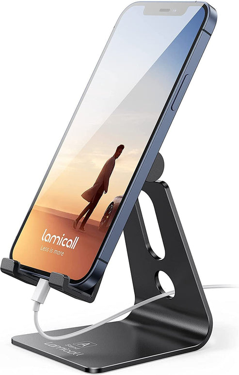Adjustable Cell Phone Stand, Lamicall Desk Phone Holder, Cradle, Dock, Compatible with Iphone 14, Plus, Pro, Pro Max, 13 12 X XS,4-8" Phones, Office Accessories, All Android Smartphone, Black - The Gadget Collective