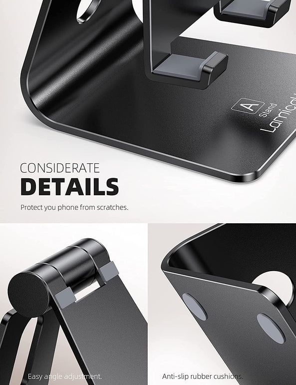 Adjustable Cell Phone Stand, Lamicall Desk Phone Holder, Cradle, Dock, Compatible with Iphone 14, Plus, Pro, Pro Max, 13 12 X XS,4-8" Phones, Office Accessories, All Android Smartphone, Black - The Gadget Collective