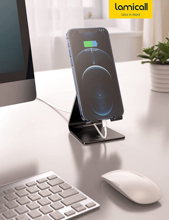 Adjustable Cell Phone Stand, Lamicall Desk Phone Holder, Cradle, Dock, Compatible with Iphone 14, Plus, Pro, Pro Max, 13 12 X XS,4-8" Phones, Office Accessories, All Android Smartphone, Black - The Gadget Collective