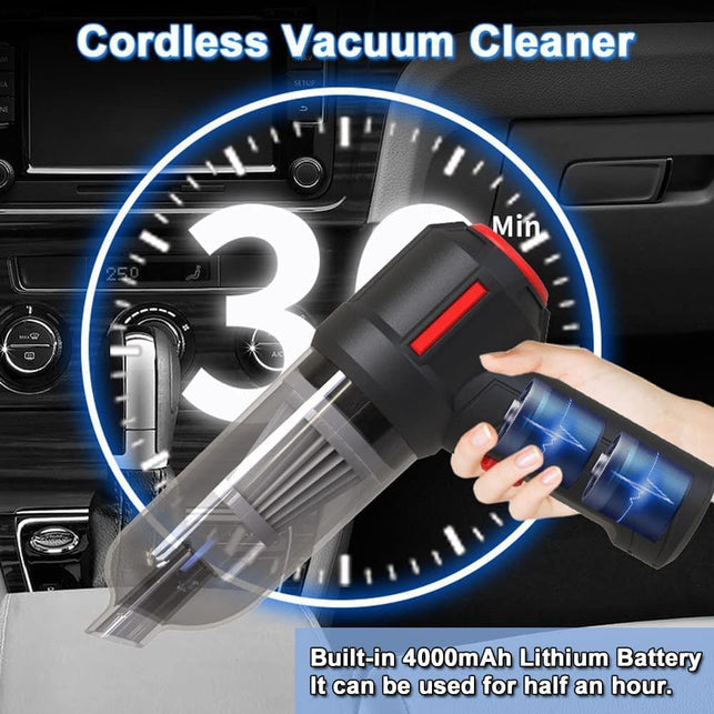 ADPTOYU 3-In-1 Portable Small Cordless Handheld Vacuum Cleaner Rechargeable with 9000PA Powerful Suction for Car/Office/Home, Extension Function to Inflate/Deflate for Swimming Ring/Vacuum Storage Bag - The Gadget Collective