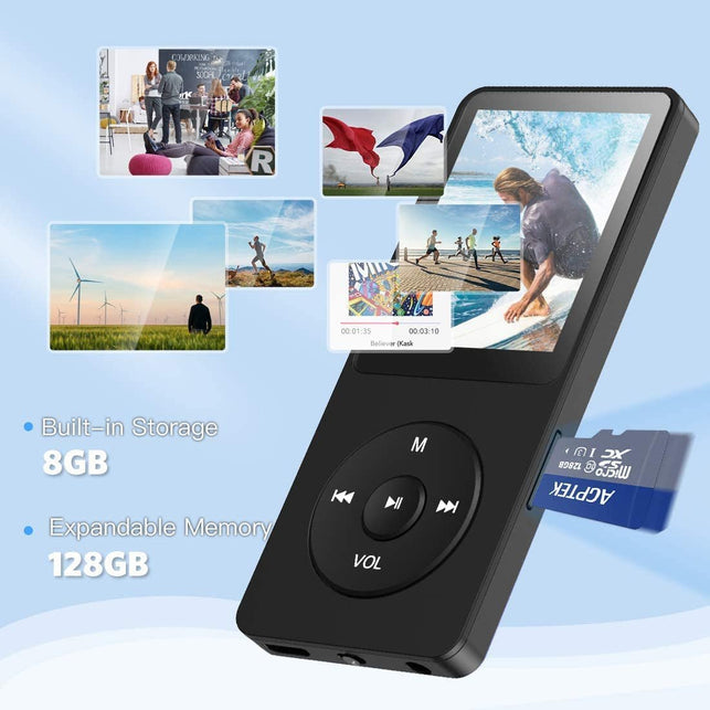 AGPTEK 8GB MP3 Player, A02 70 Hours Playback Lossless Sound Music Player (Supports up to 128GB), Black - The Gadget Collective