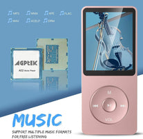 AGPTEK 8GB MP3 Player, A02 70 Hours Playback Lossless Sound Music Player (Supports up to 128GB), Rose Gold - The Gadget Collective