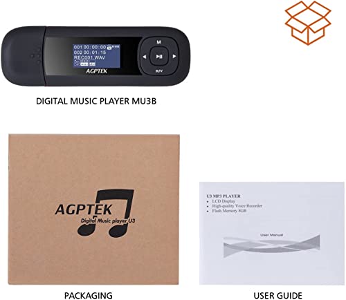 AGPTEK U3 USB Stick Mp3 Player, 8GB Music Player Supports Replaceable AAA Battery, Recording, FM Radio, Expandable Up to 64GB, Black - The Gadget Collective